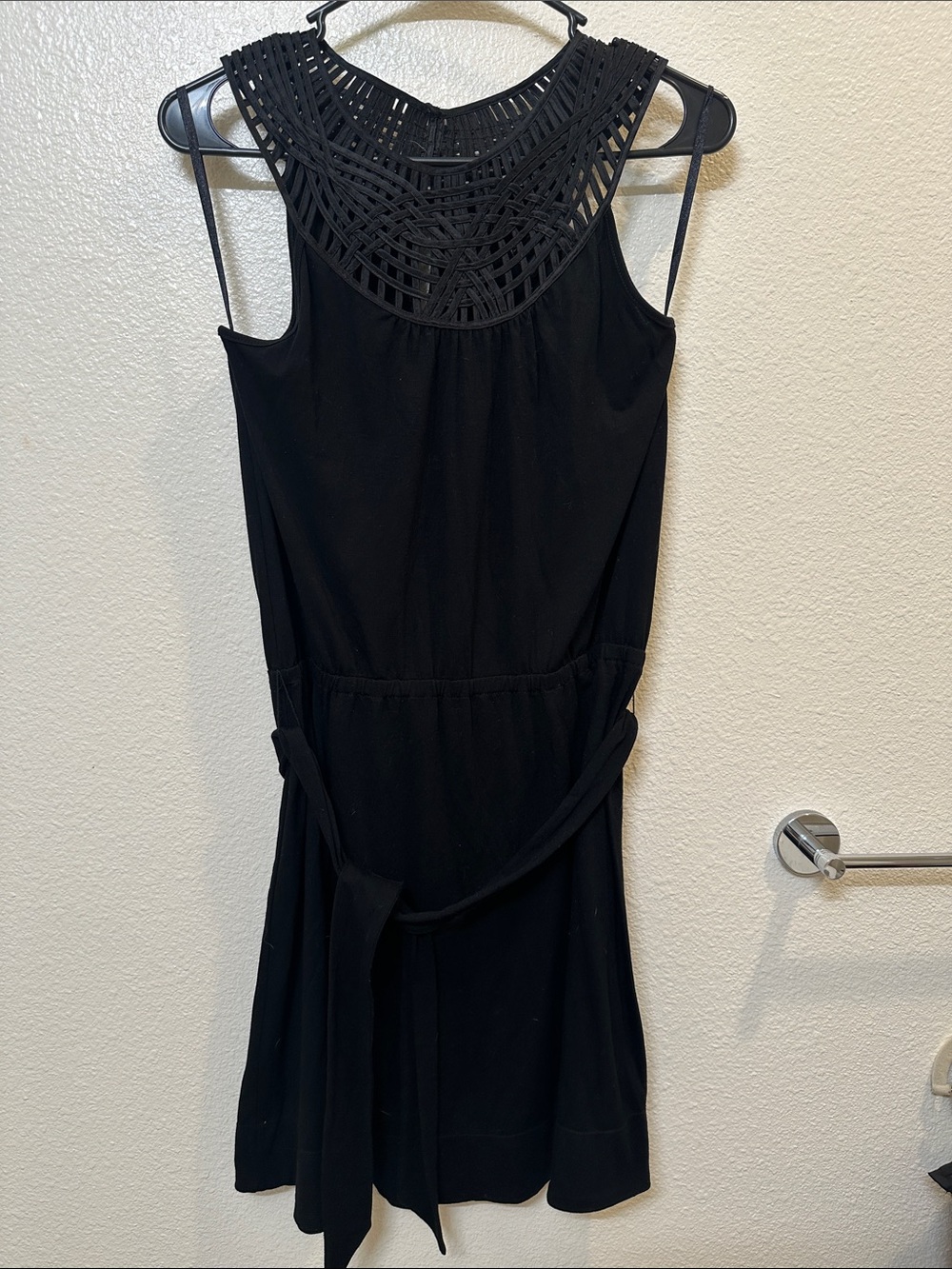 White House Black Market Black Sleeveless Dress with Woven Yoke